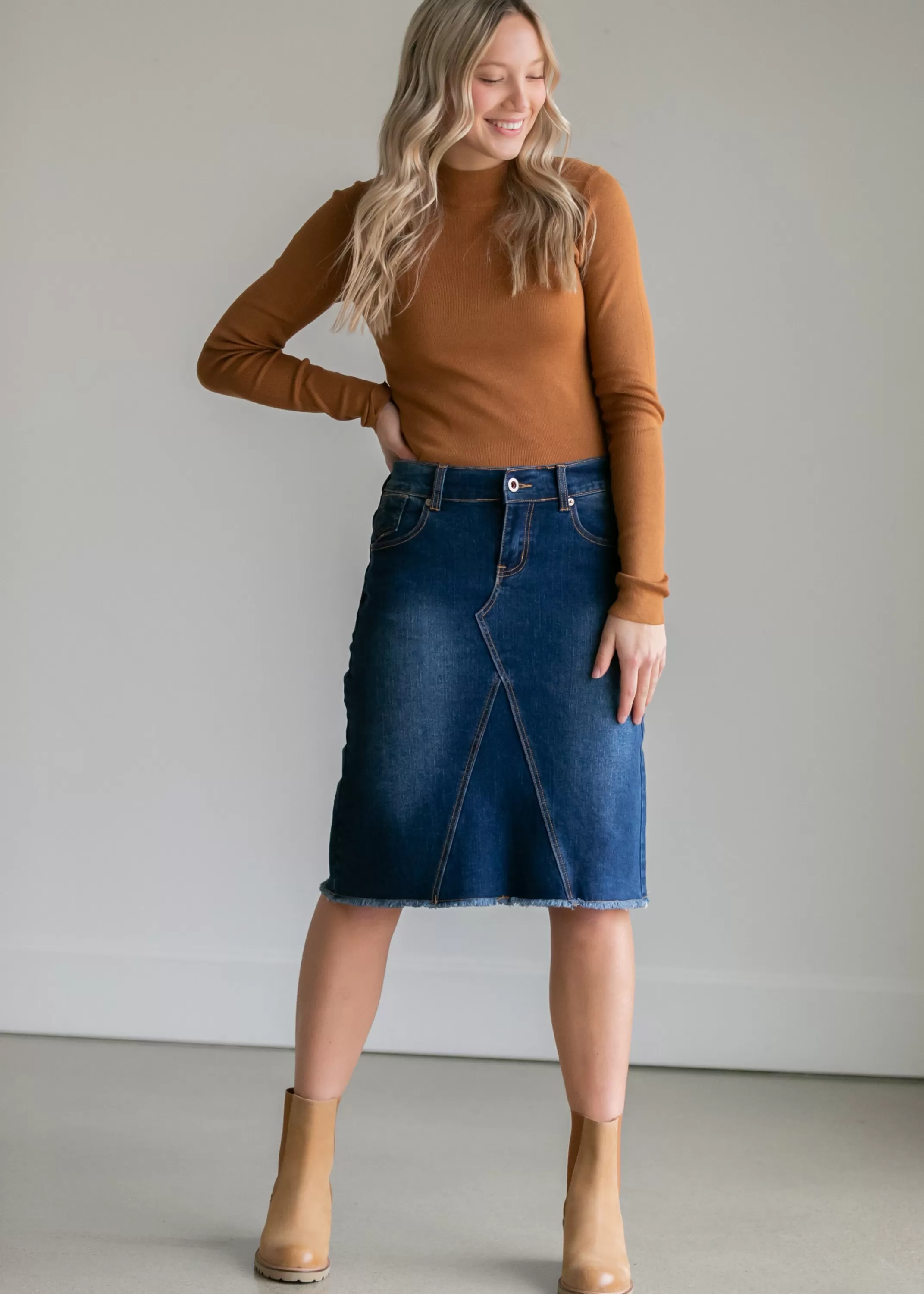 Best Riley Frayed Hem Denim Midi Skirt Women Plus Size