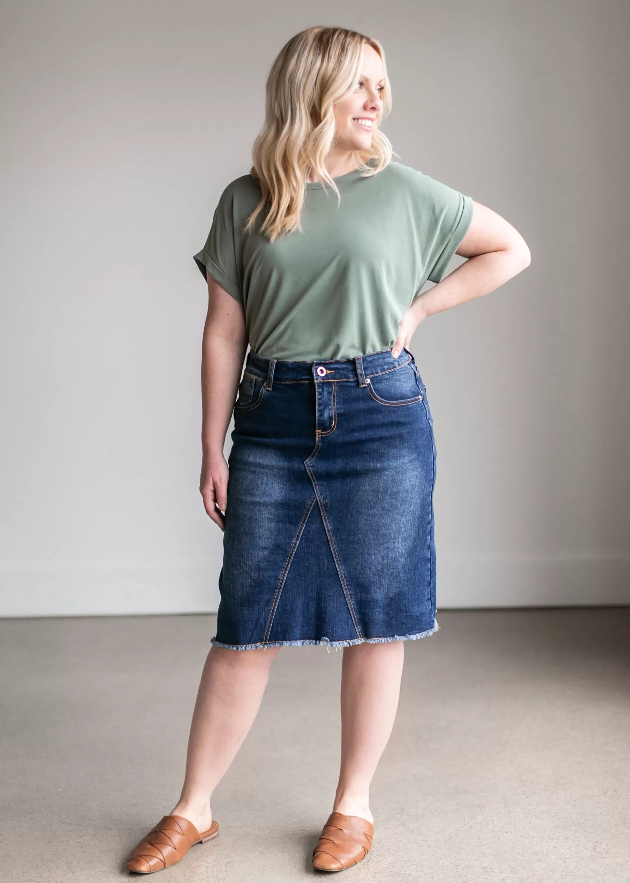 Best Riley Frayed Hem Denim Midi Skirt Women Plus Size