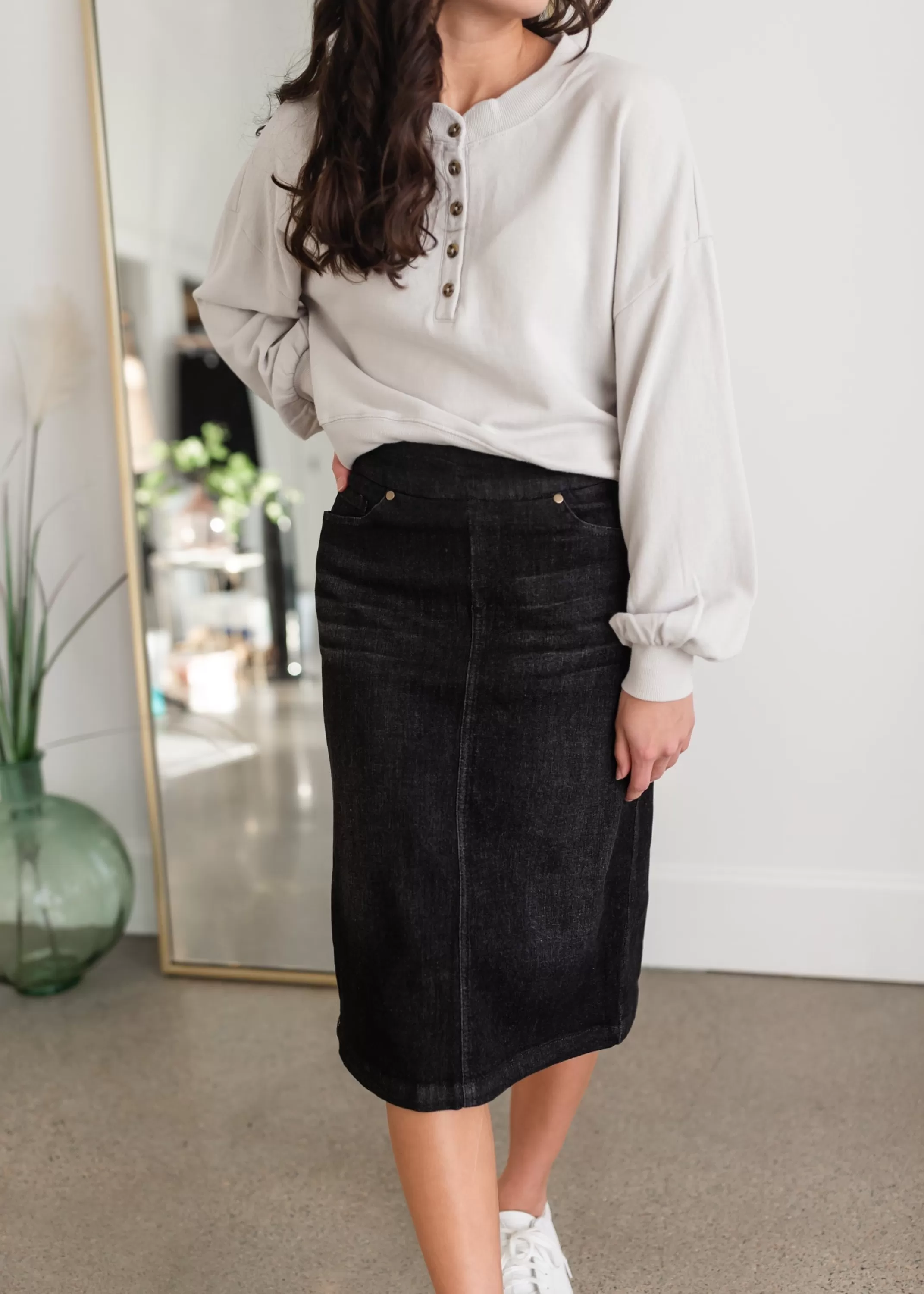 Discount Sandra Black Midi Skirt | Inherit Clothing Company Women Plus Size
