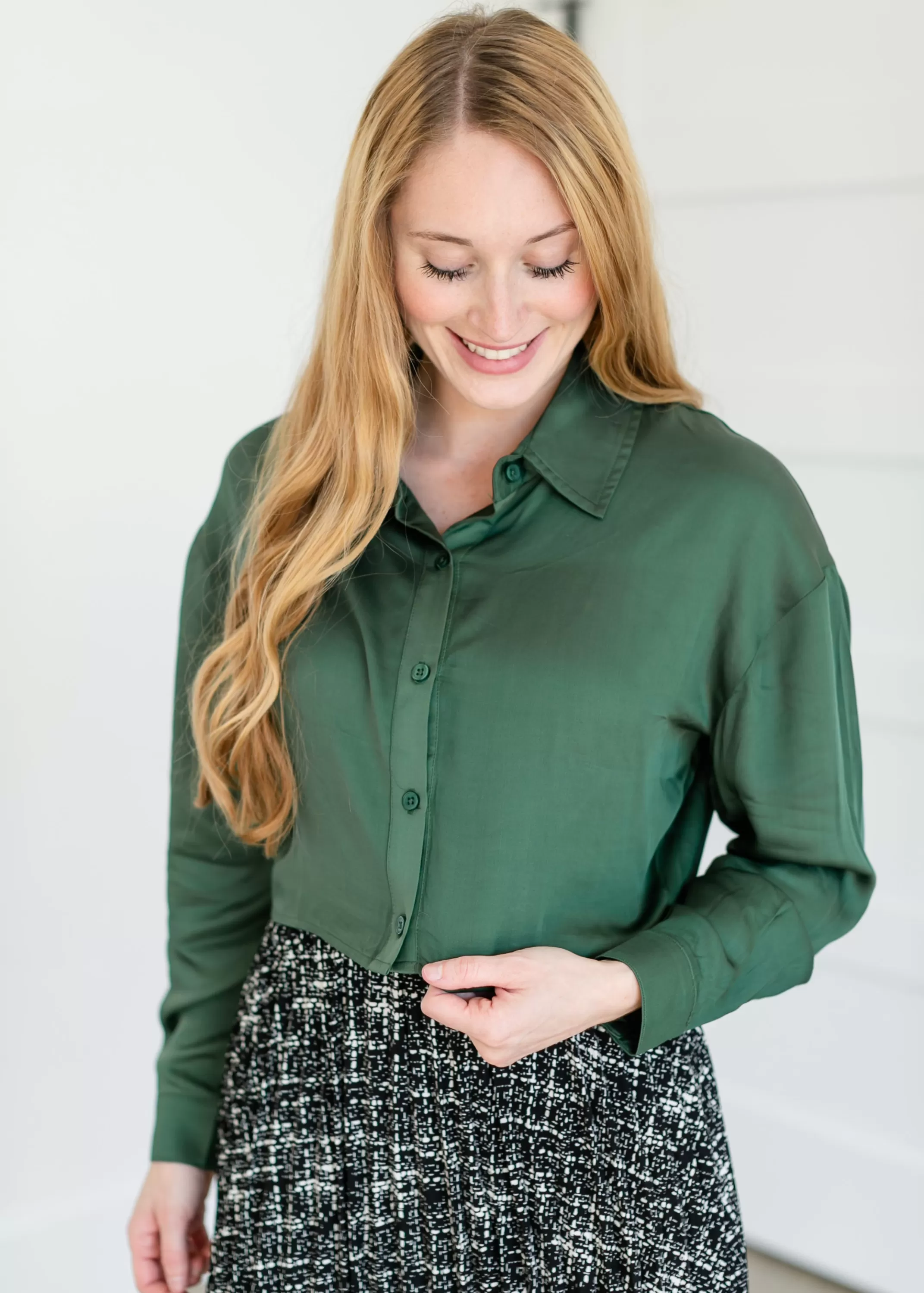 Discount Satin Cropped Button Up Top Women Nursing Friendly