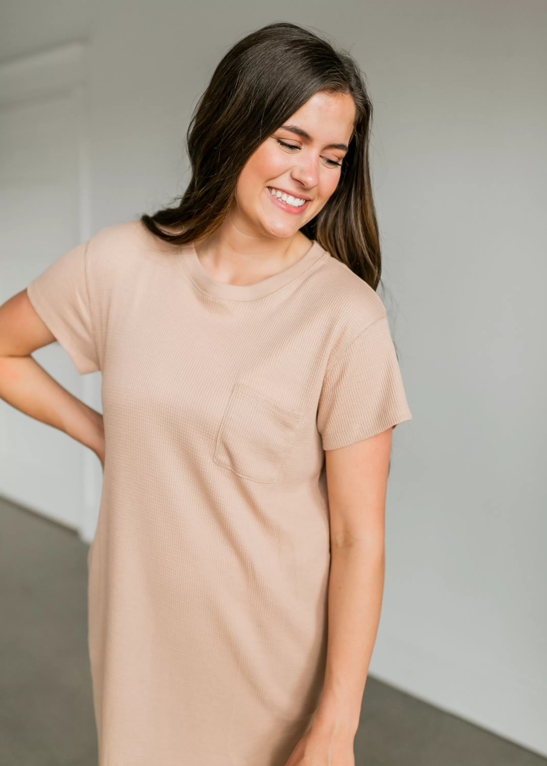 Sale Short Sleeve Waffle T-Shirt Midi Dress Women Maternity Friendly