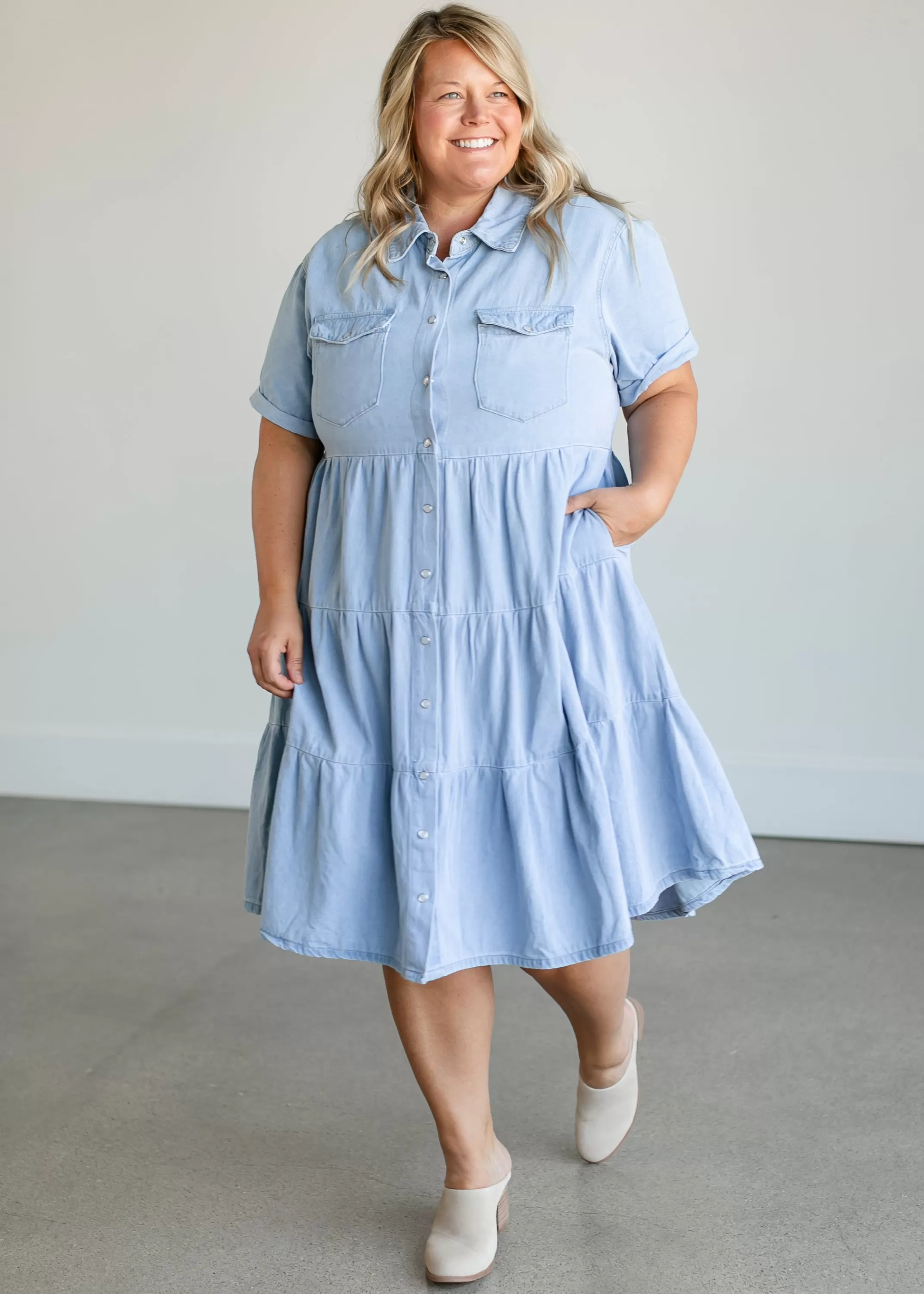 Store Snap Up Denim Midi Dress Women Plus Size