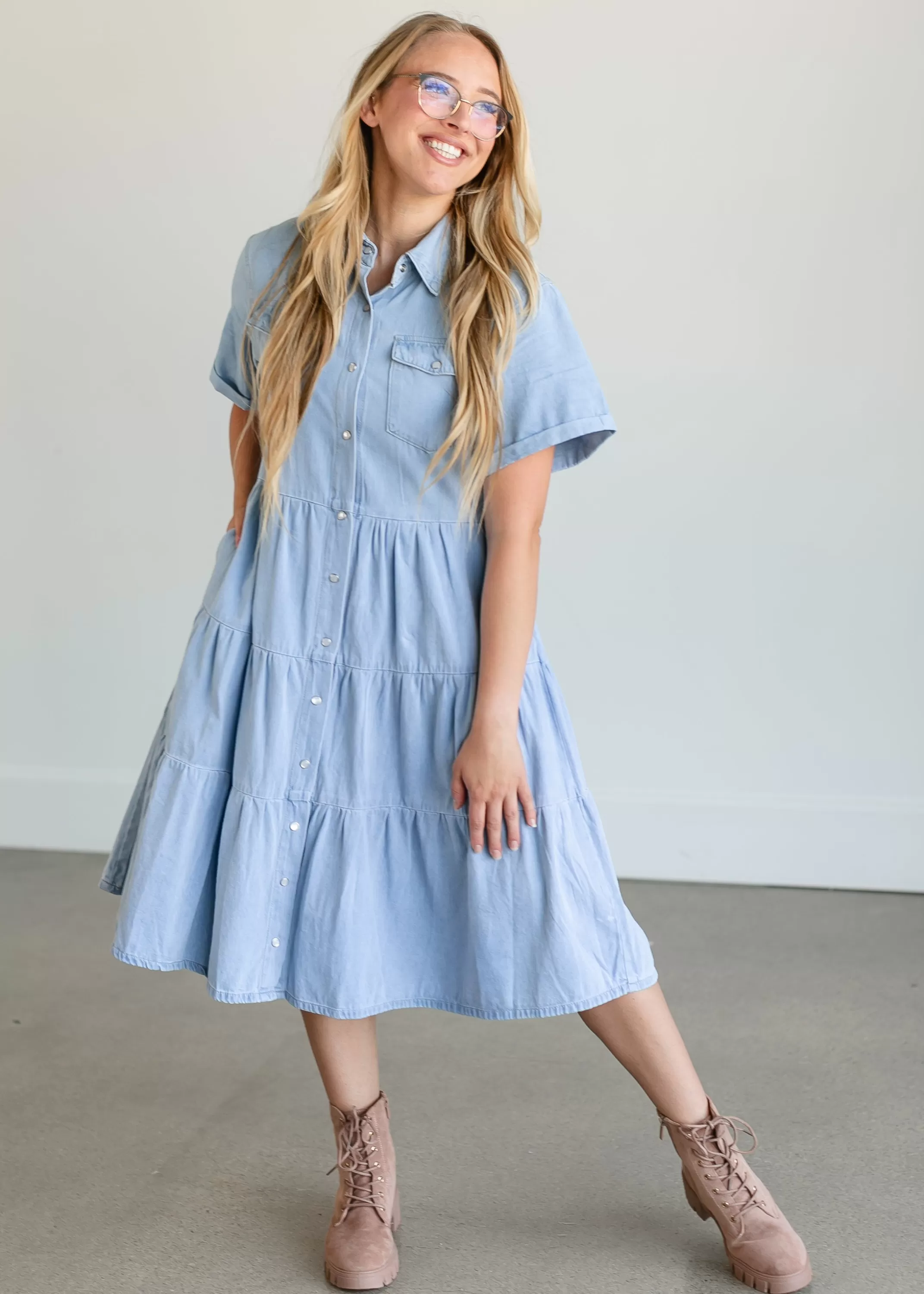 Store Snap Up Denim Midi Dress Women Plus Size