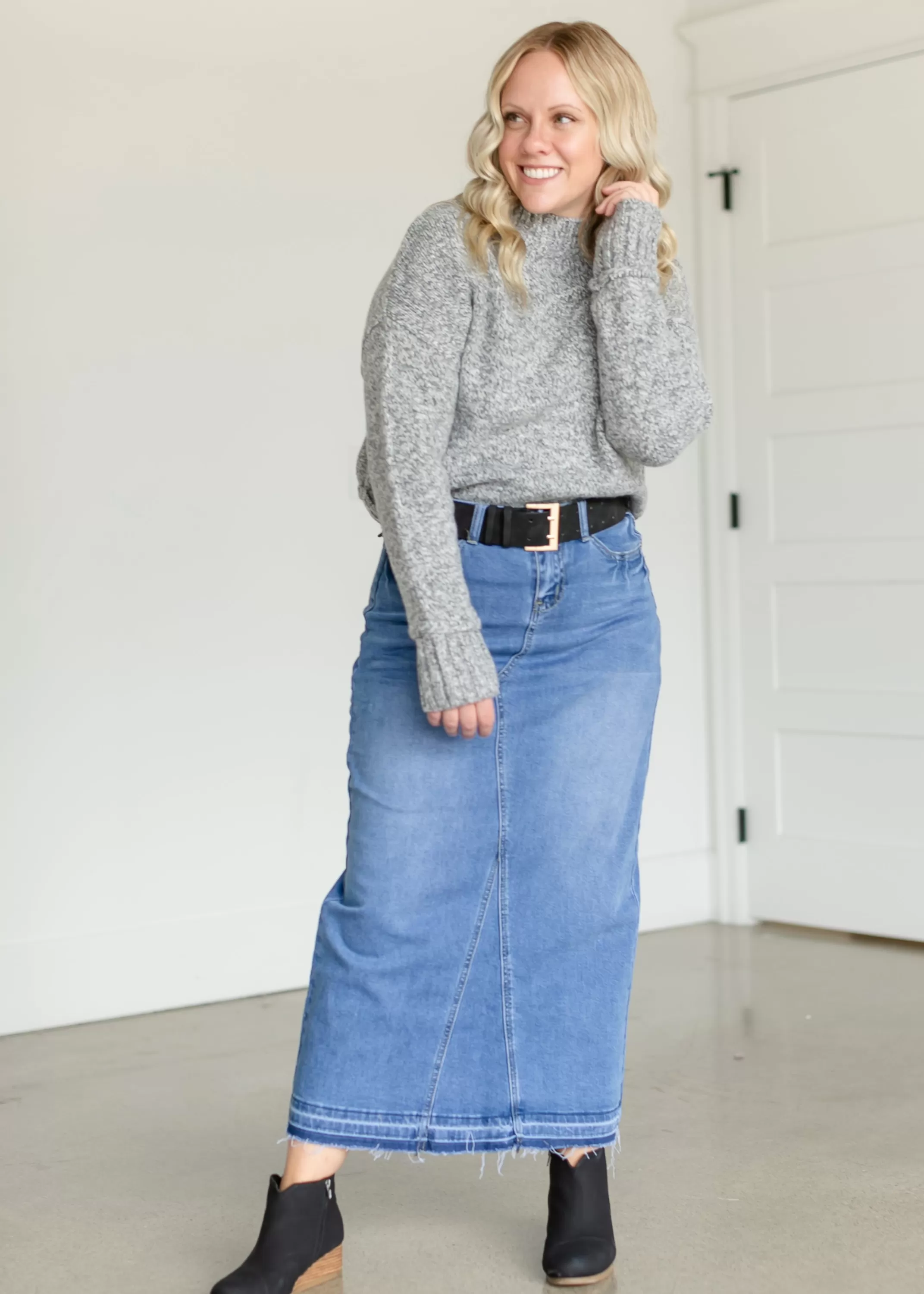 Flash Sale Stacy Raw Hem Long Denim Skirt Women Plus Size