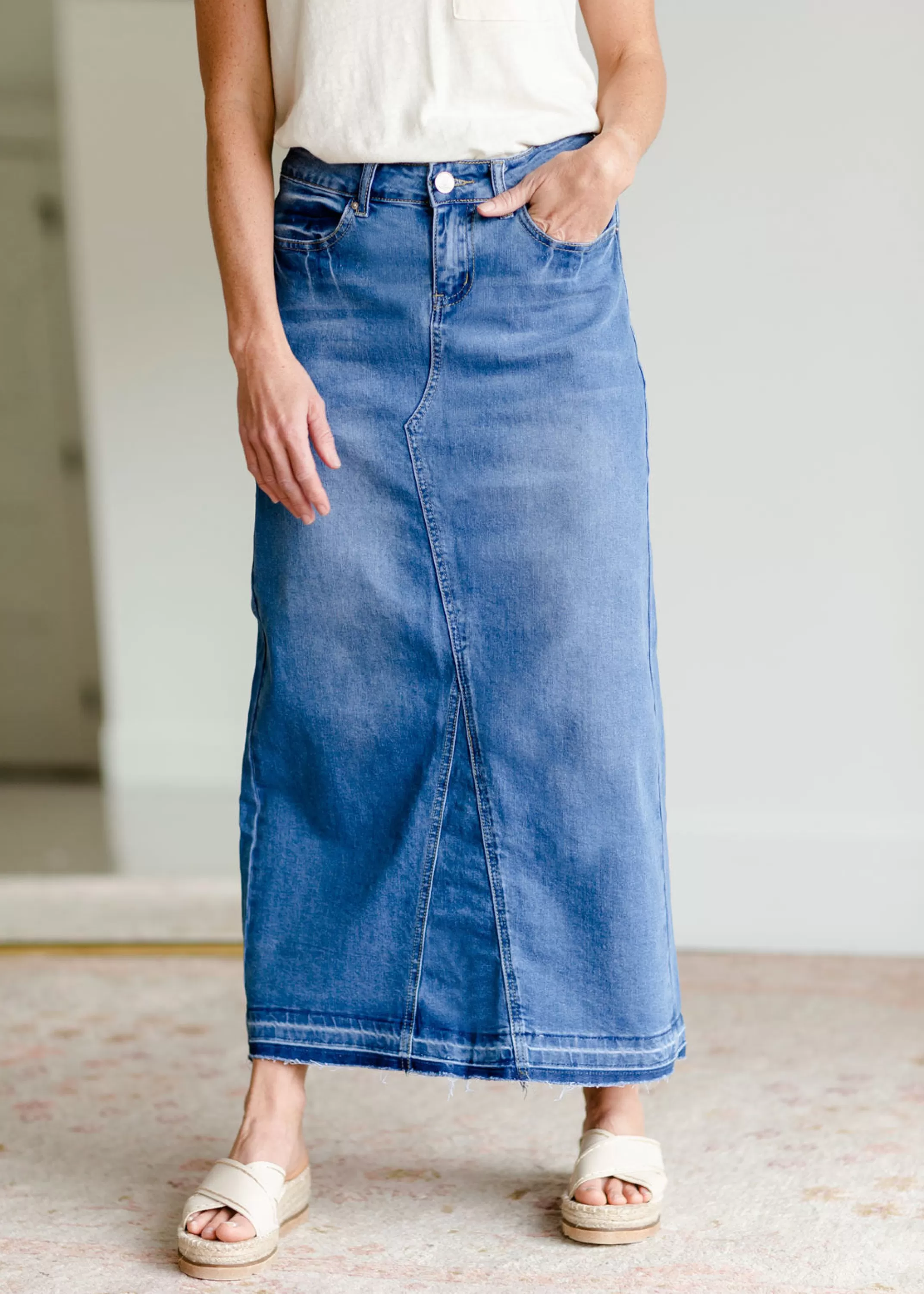 Flash Sale Stacy Raw Hem Long Denim Skirt Women Plus Size