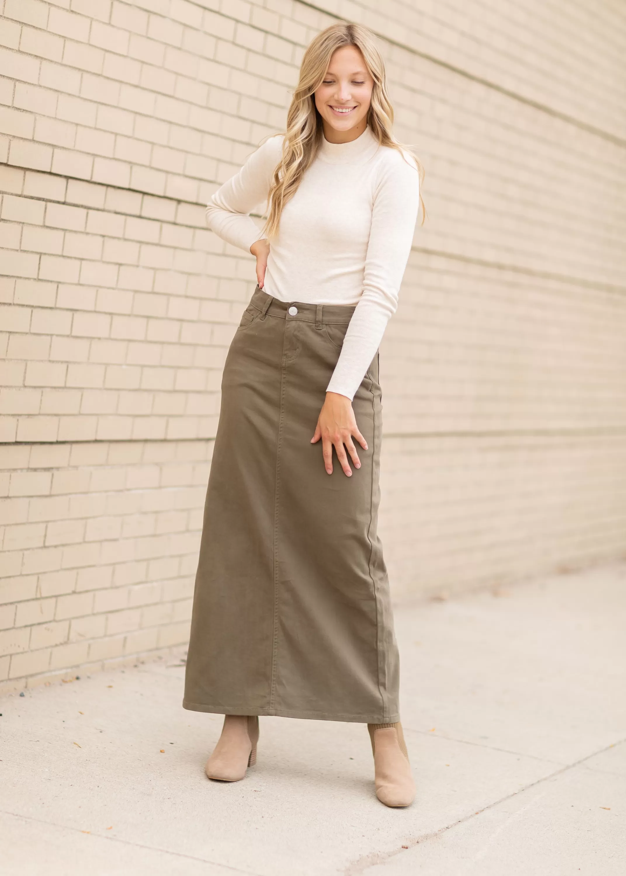 New Stella Burnt Olive Denim Maxi Skirt Women Plus Size