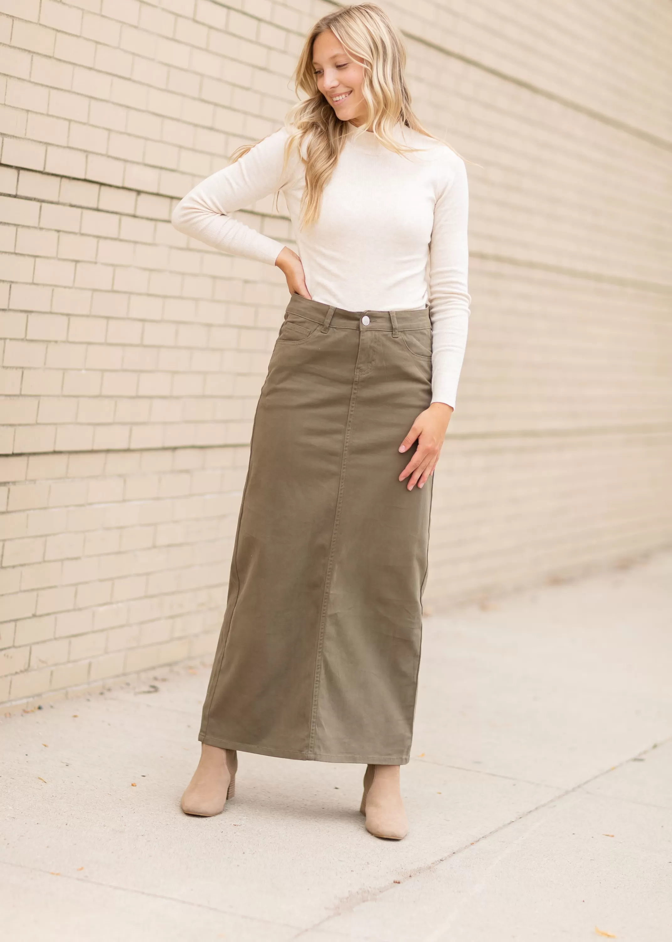 New Stella Burnt Olive Denim Maxi Skirt Women Plus Size