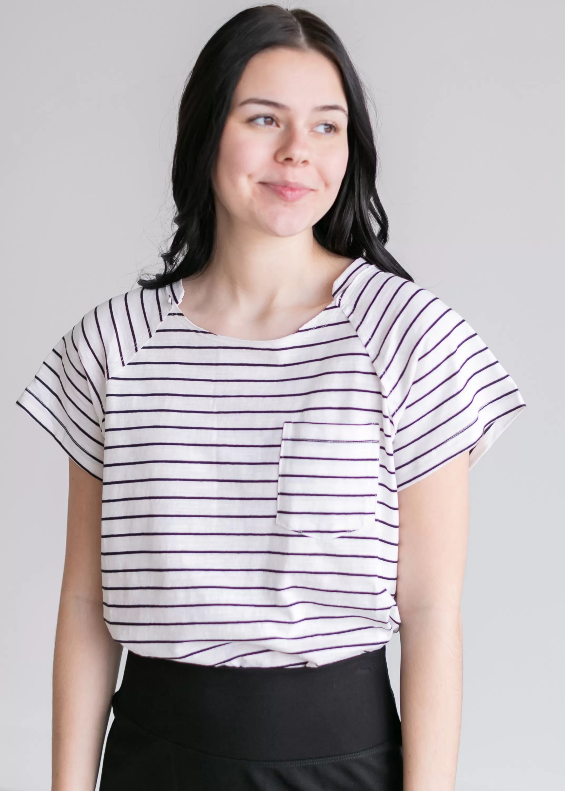 Best Striped Short Sleeve Crewneck Top Women Short Sleeve