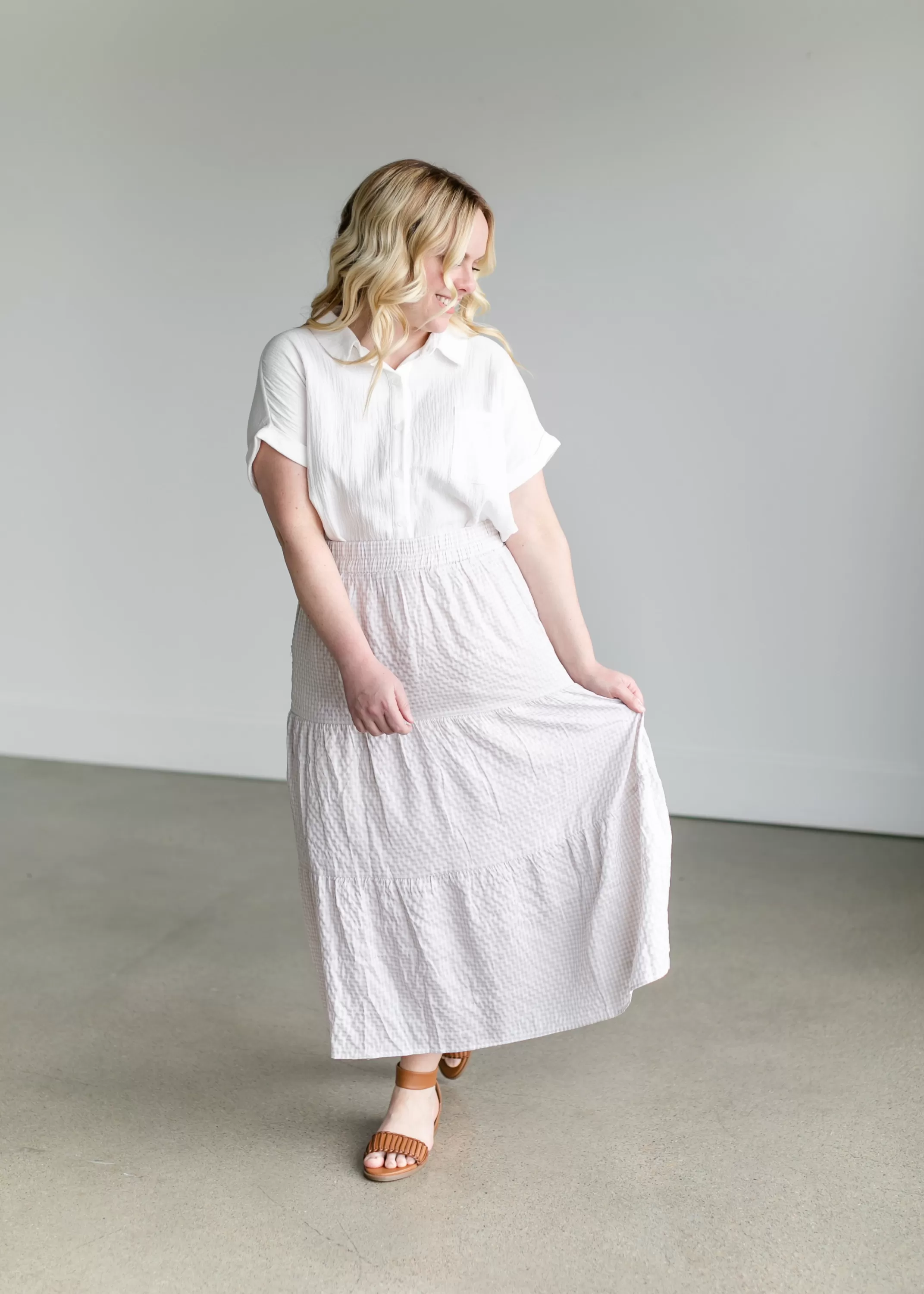 Outlet Tiered Gingham Midi Skirt Women Maternity Friendly