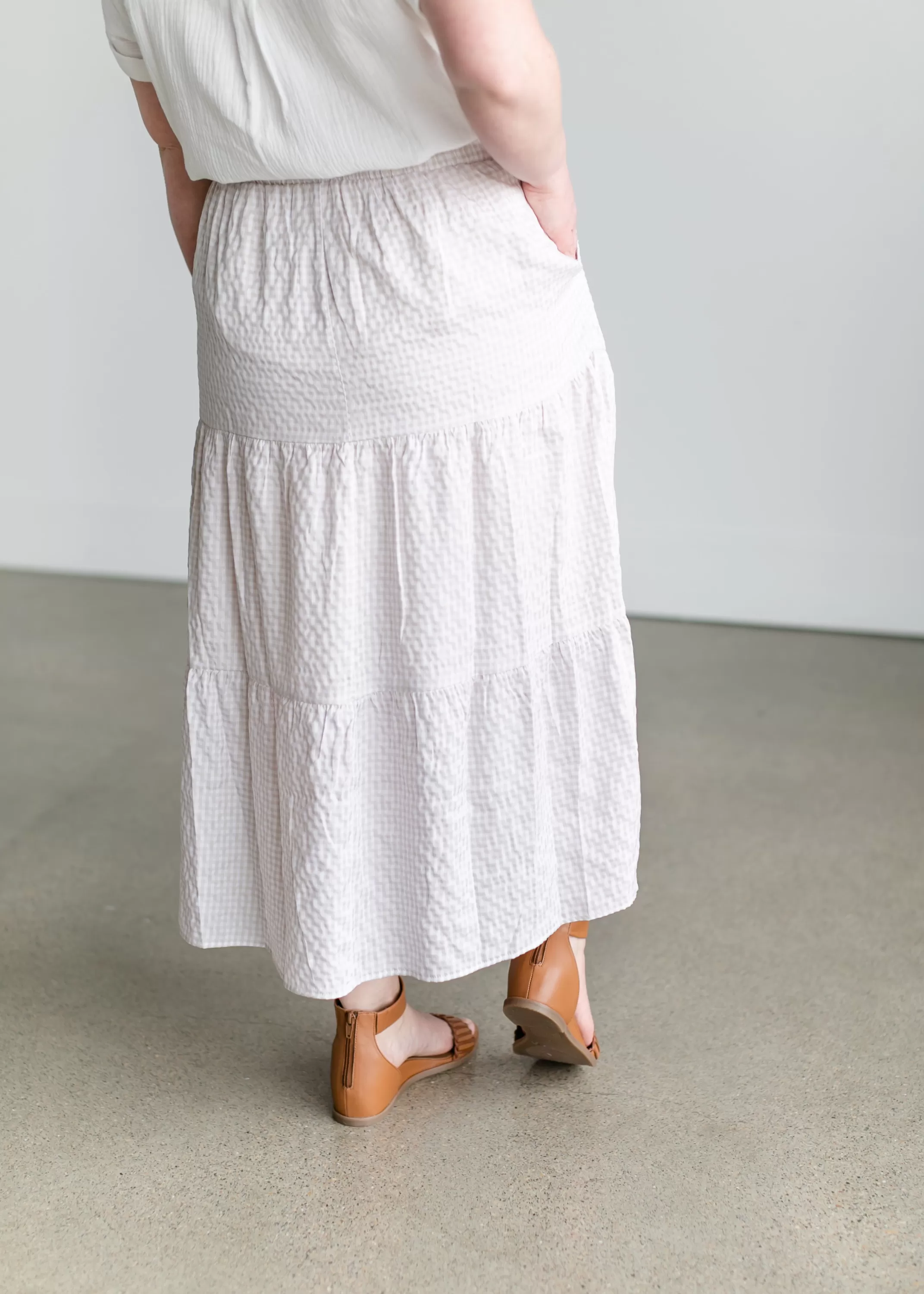 Outlet Tiered Gingham Midi Skirt Women Maternity Friendly