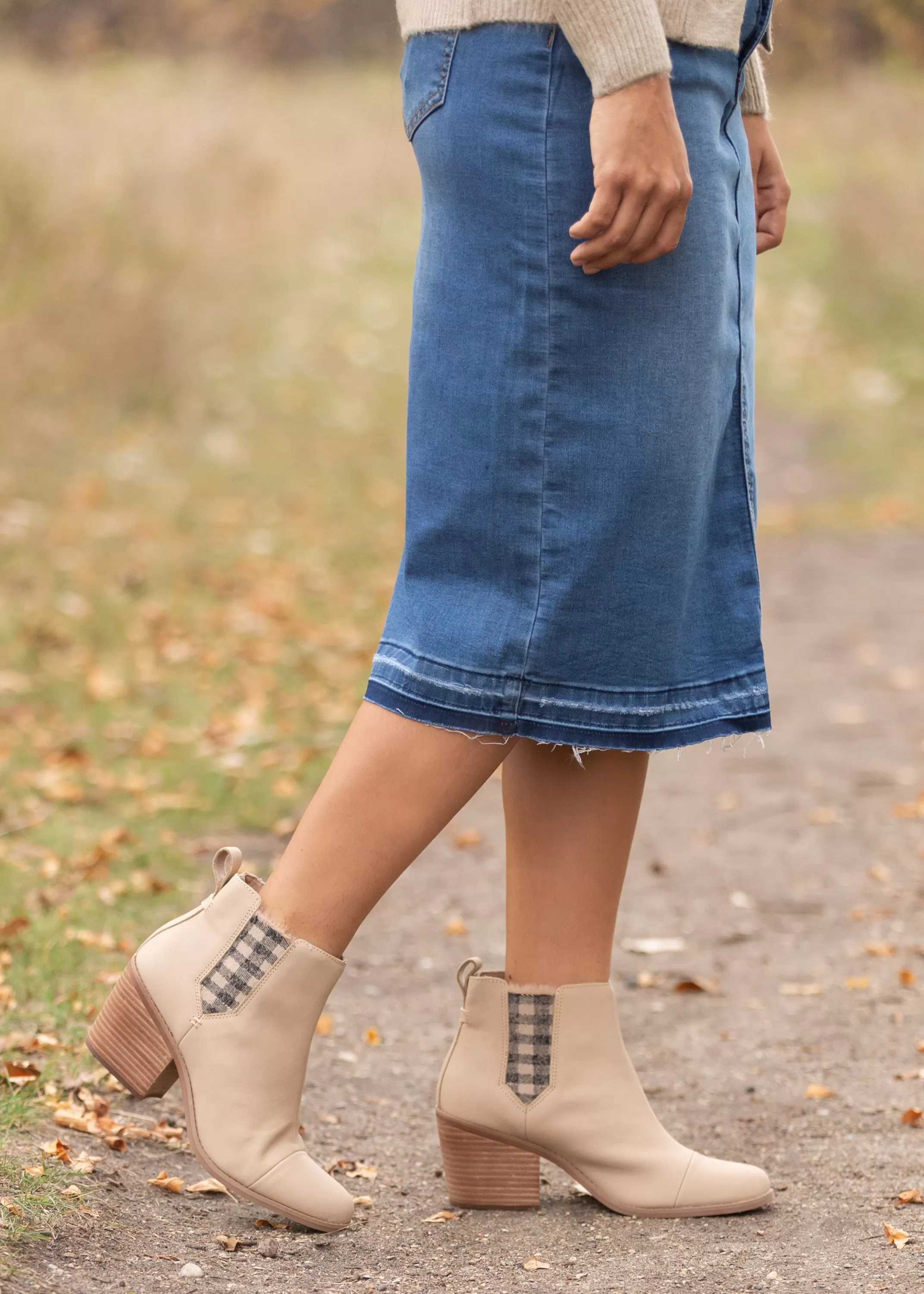 Discount ® Everly Taupe + Plaid Bootie Women Shoes