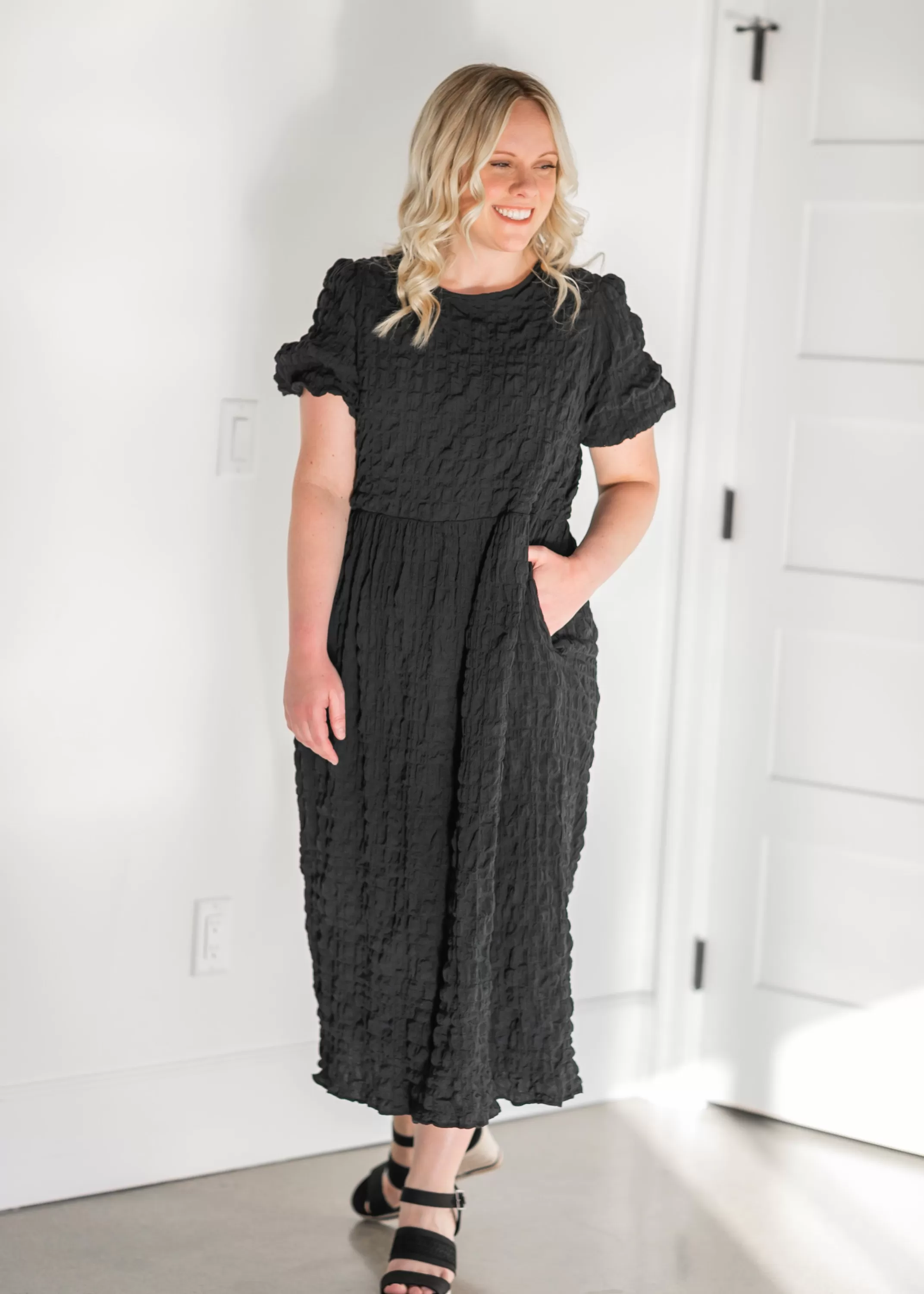 Online Tove Black Textured Midi Dress Women Maternity Friendly