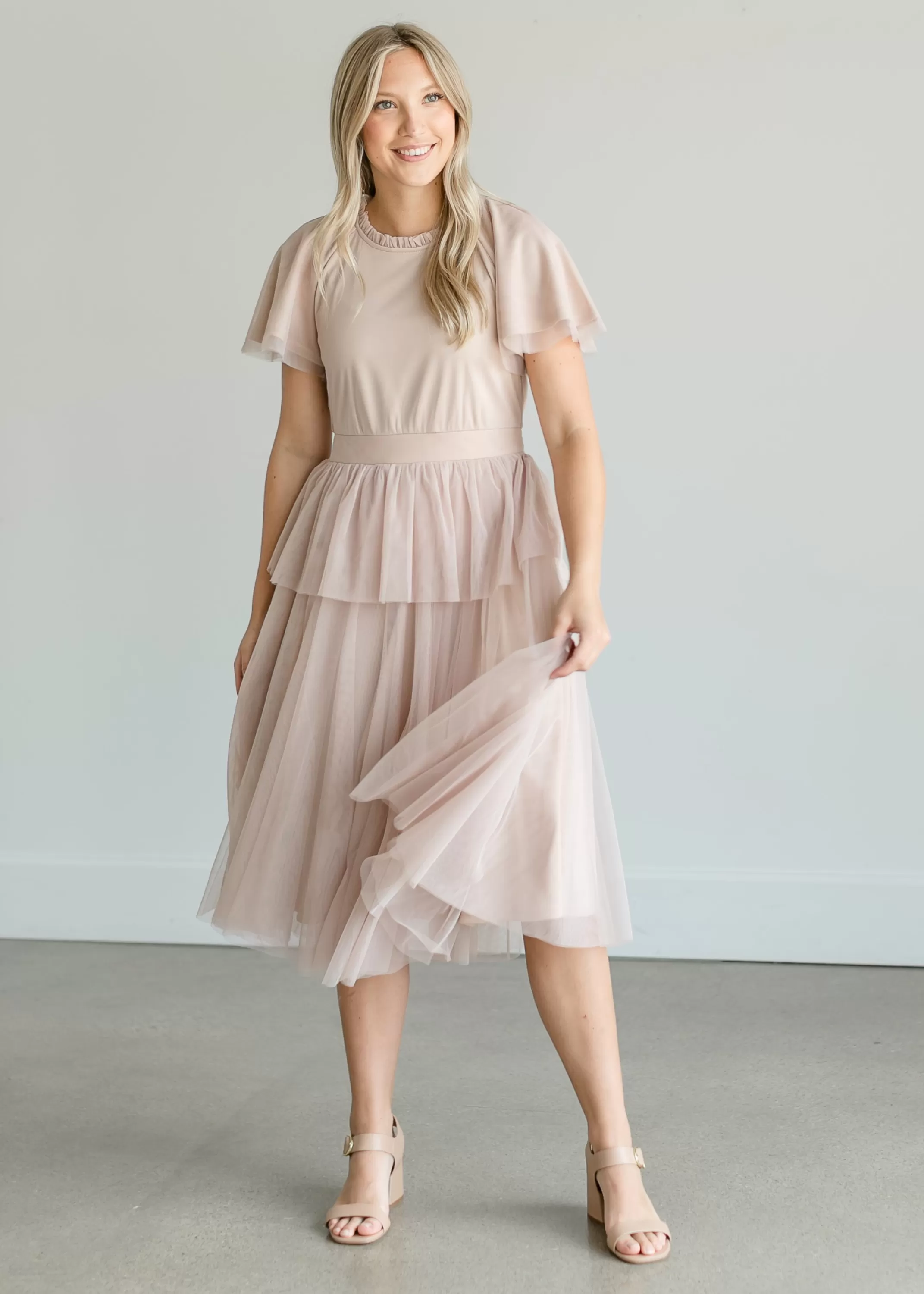 New Tulle Tiered Midi Dress Women Maternity Friendly