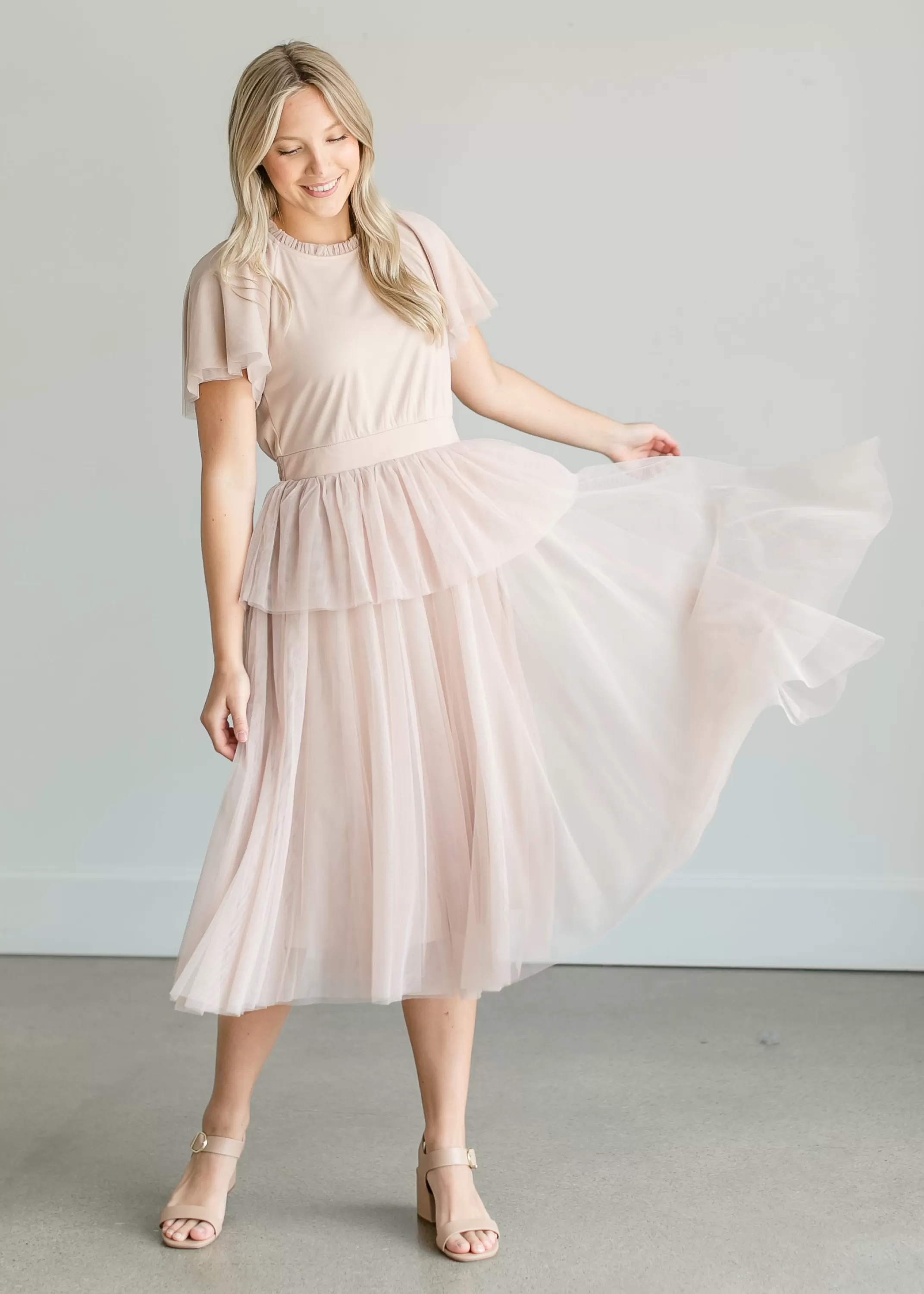 New Tulle Tiered Midi Dress Women Maternity Friendly