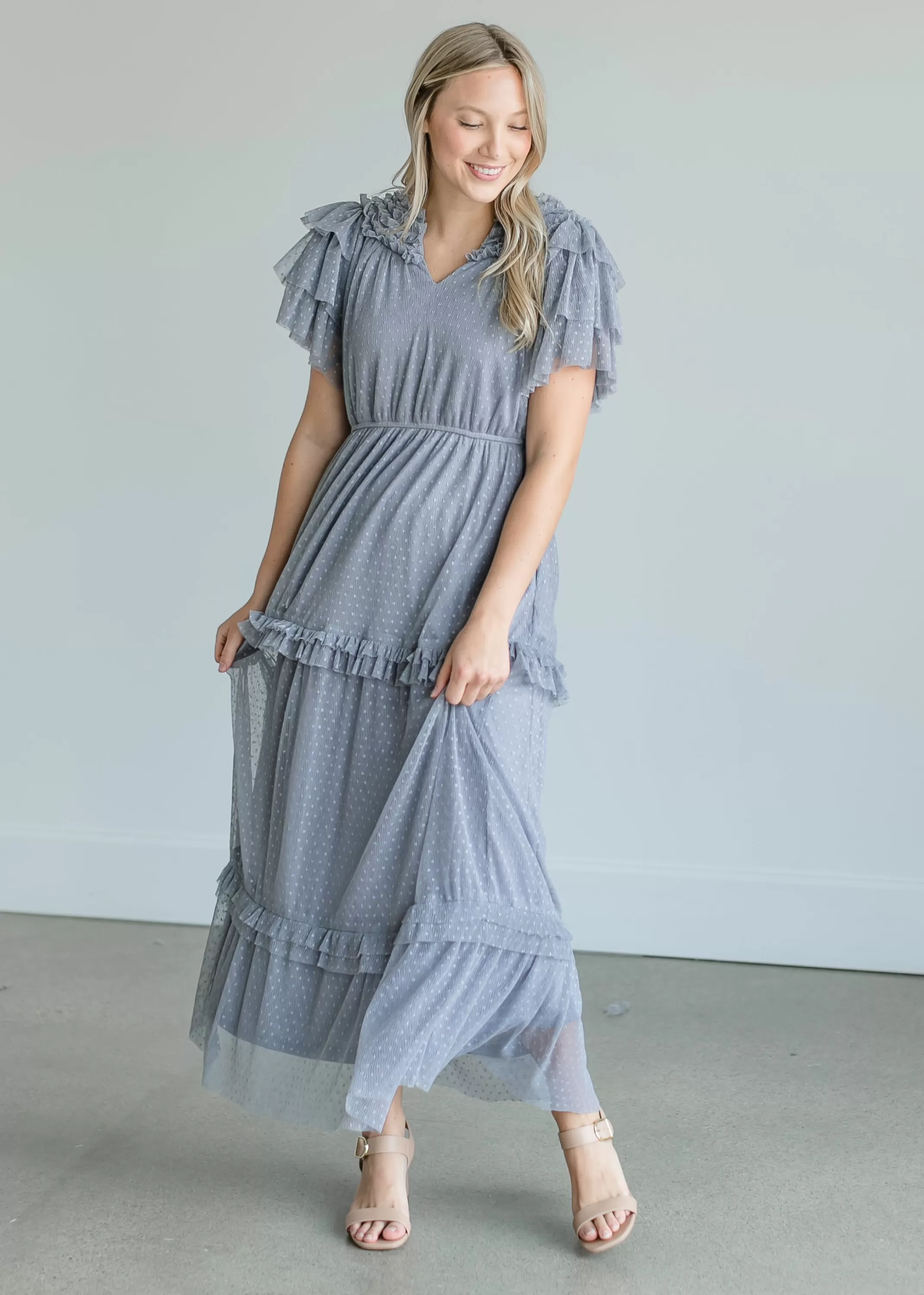 Shop Tulle Tiered Ruffle Midi Dress Women Maternity Friendly