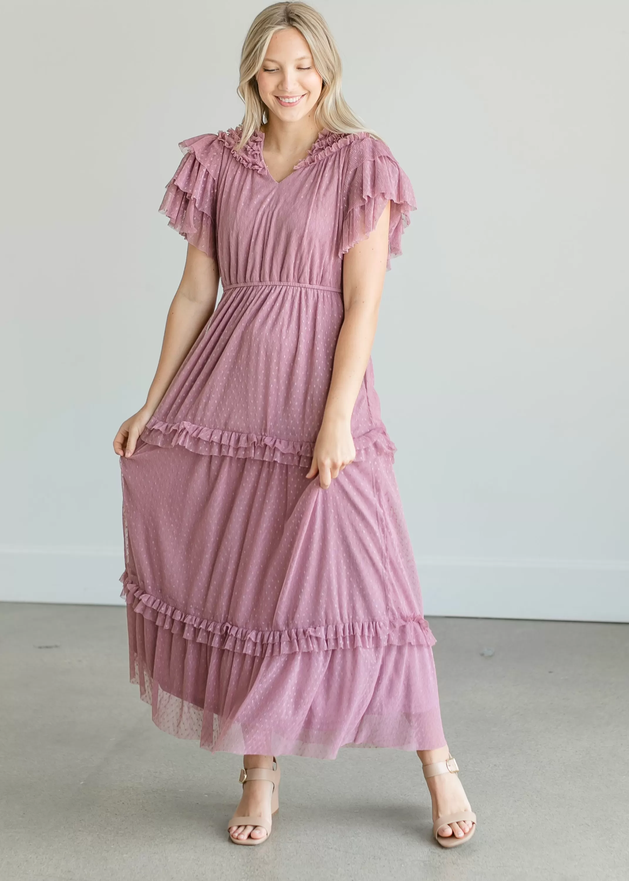 Shop Tulle Tiered Ruffle Midi Dress Women Maternity Friendly