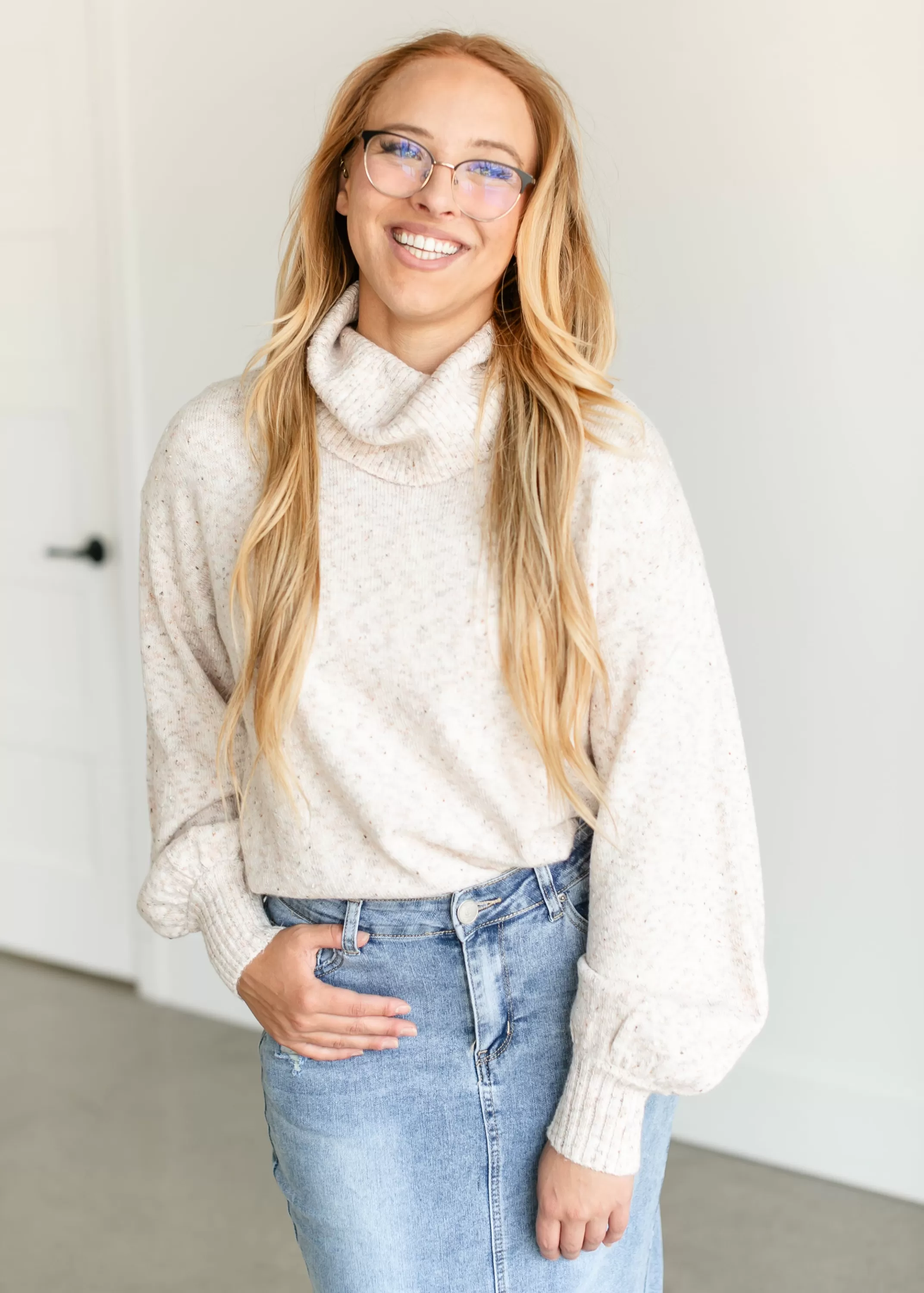 New Turtleneck Balloon Sleeve Pullover Sweater Women Long Sleeve