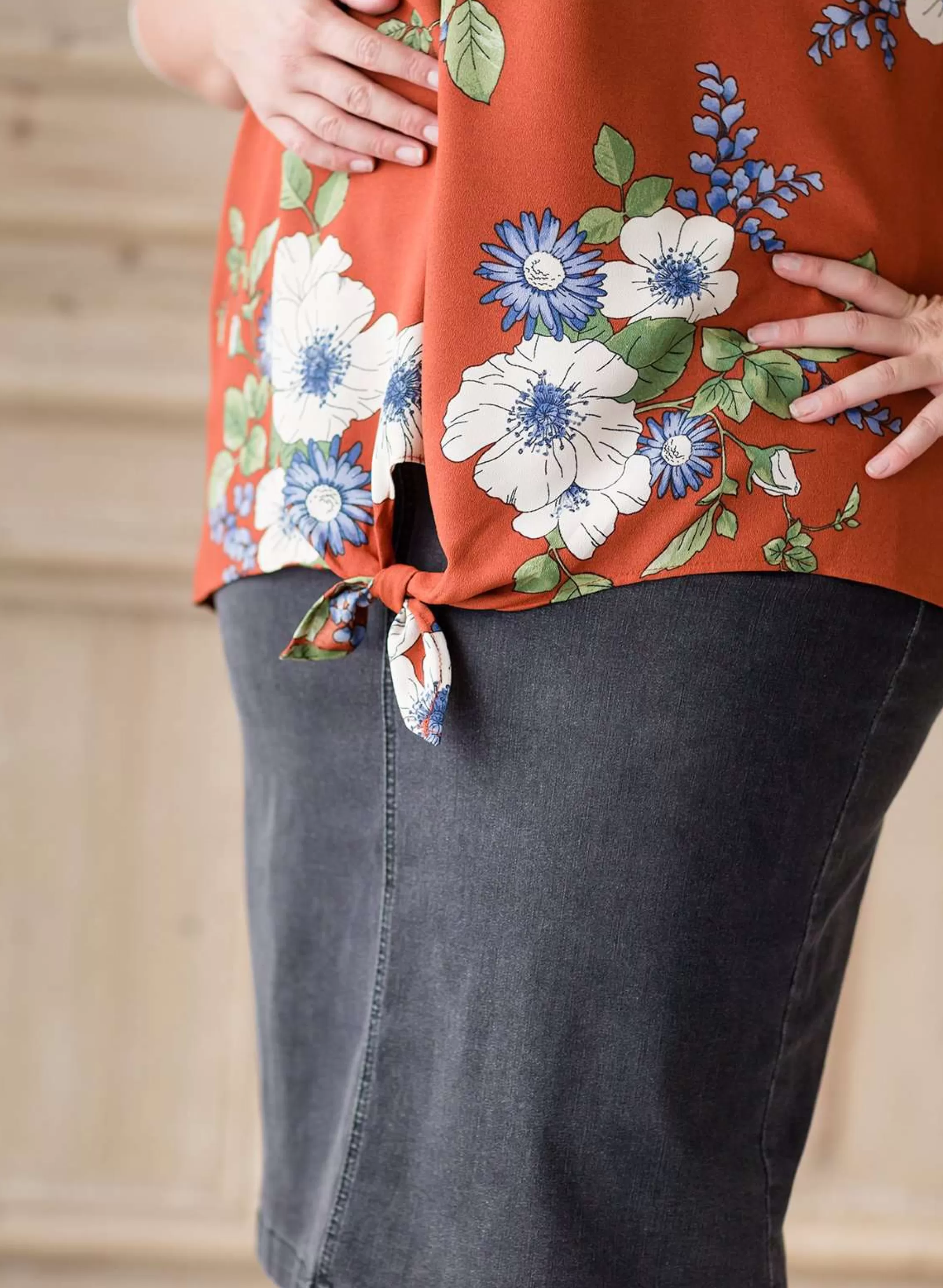 Online Women's Modest Striped Floral Mix Top | Inherit Clothing Company Women Plus Size