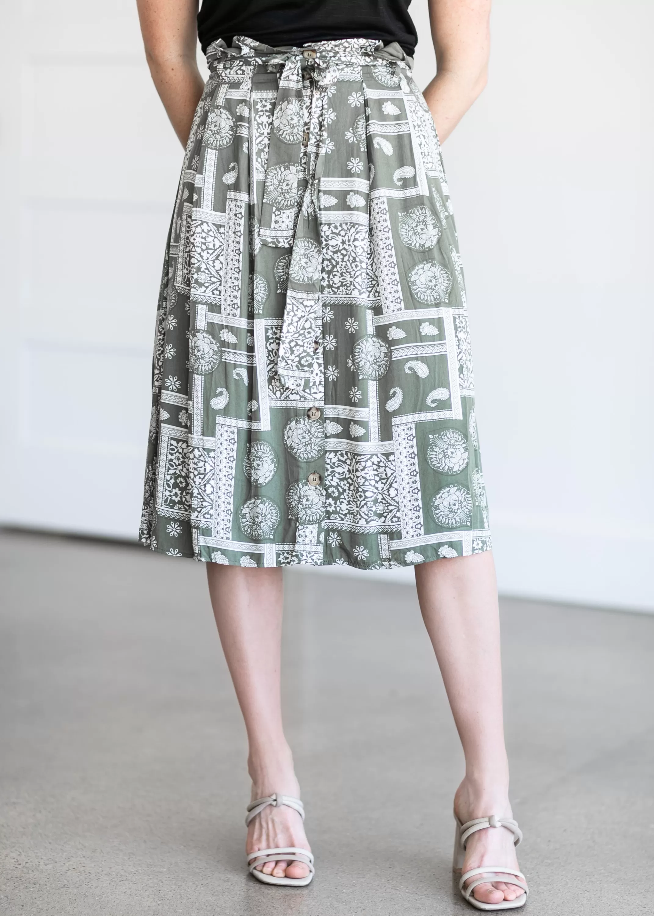 Best Sale Woven Paisley Print Midi Skirt Women Slit