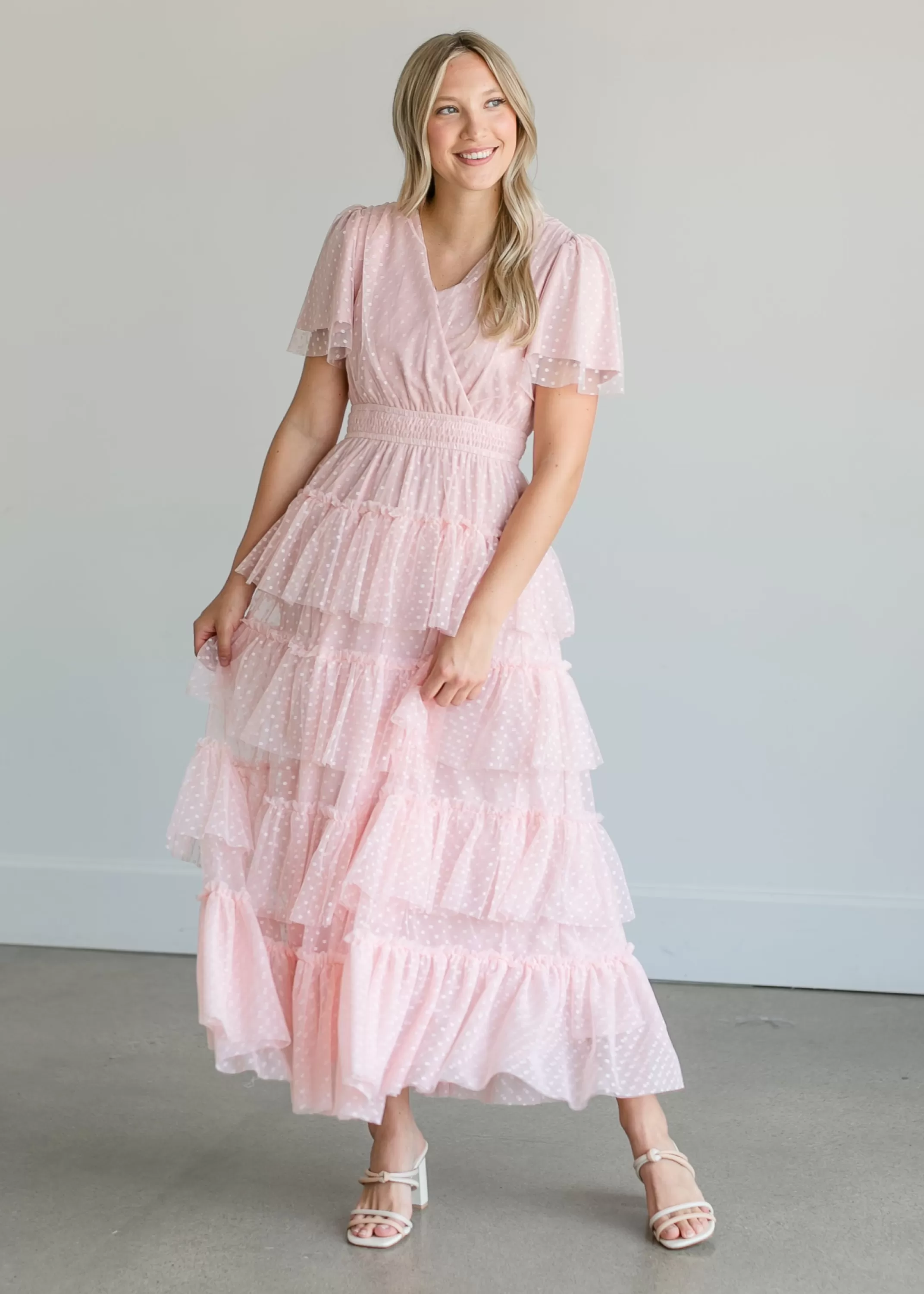 Shop Wrap Swiss Dot Tulle Midi Dress Women Nursing Friendly