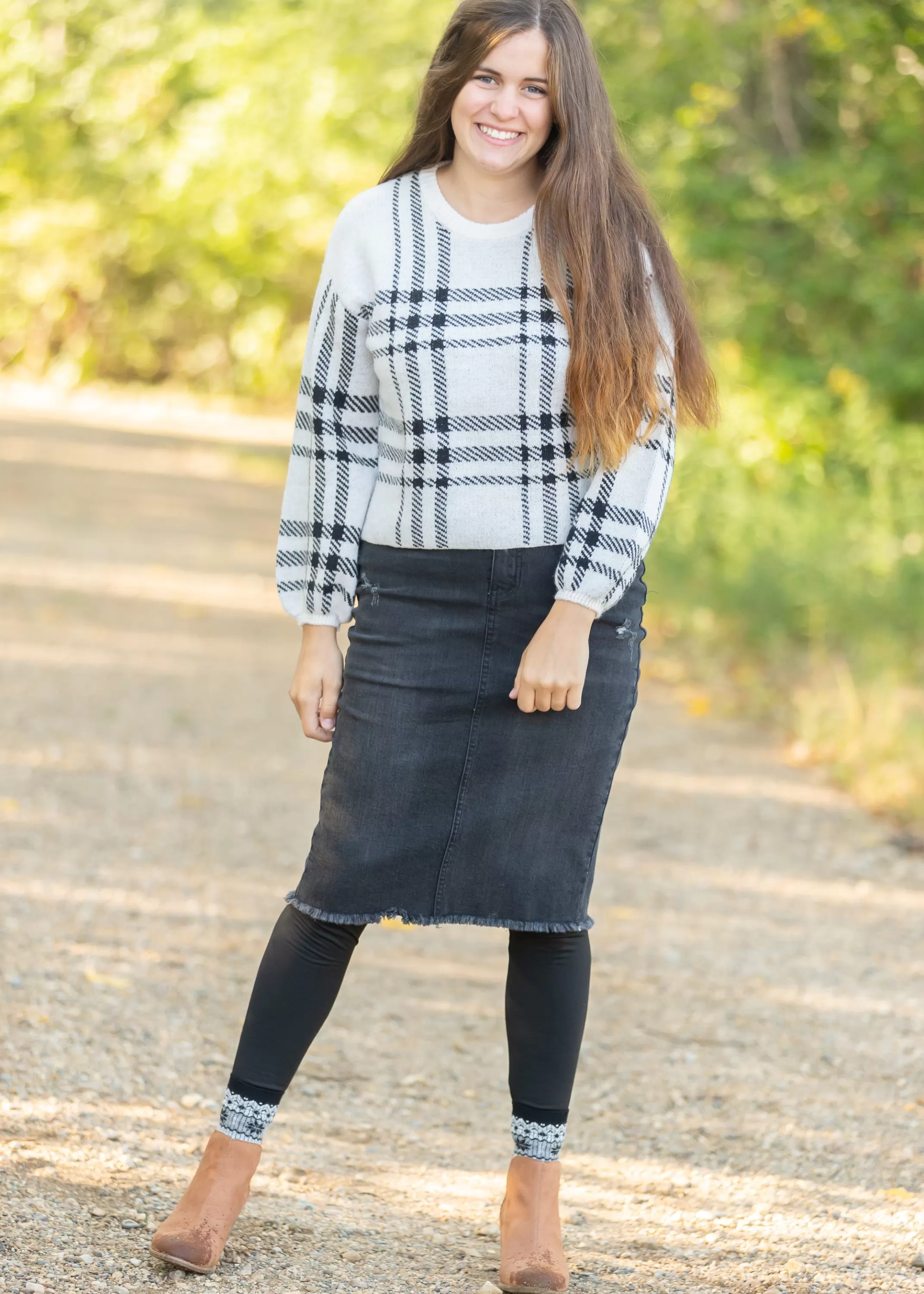 Cheap Zoey Frayed Hem Black Denim Midi Skirt Women Plus Size